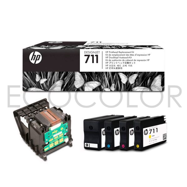 Kit Cabezal 711 + 4 Tintas Hp 711 Original C1q10a T120 / 130 / 520 / 530
