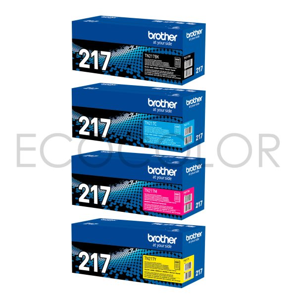 Pack X4 Toner Brother TN217 BCMY Originales L3210 / L3230 / L3270 / L3550 / L3750