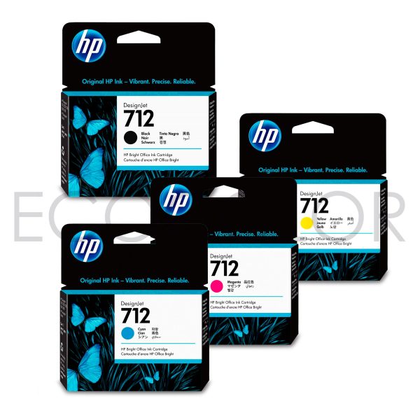 Pack X4 Tintas Hp 712 BK/C/M/Y Original T210 / T230 / T250 / T630 / T650