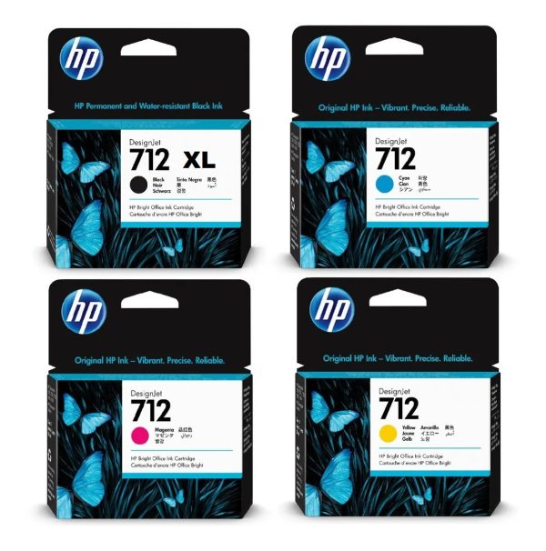 Pack X4 Tintas Hp 712 BK-XL + 712 C/M/Y Originales T210 / T230 / T250 / T630 / T650
