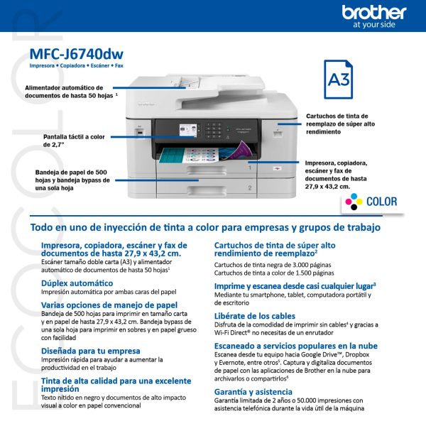 Impresora Multifuncional Brother MFC-j6740DW / A3 / ADF / Duplex - Imagen 4