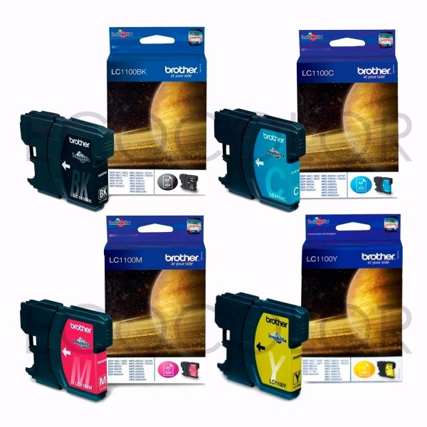 Pack X4 Tintas Brother LC1100 Originales Bk,C,M,Y DCP-185C / J715W / MFC-490