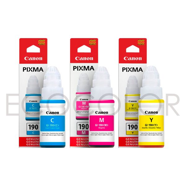 Pack X3 Tintas Canon Gi-190 C,M,Y Original G1100 / G2100 / G3100 / G4100